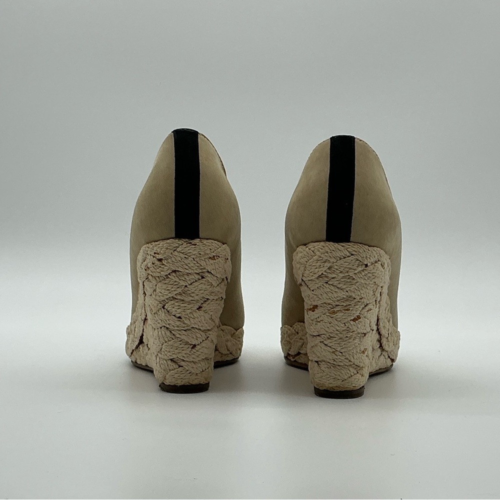 CHANEL Beige Suede Espadrille Wedges with Black Cap Toe and CC Logo - Picture 6 of 9